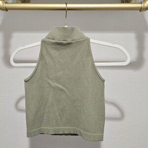 Sage Green Sleeveless Ribbed Crop Top